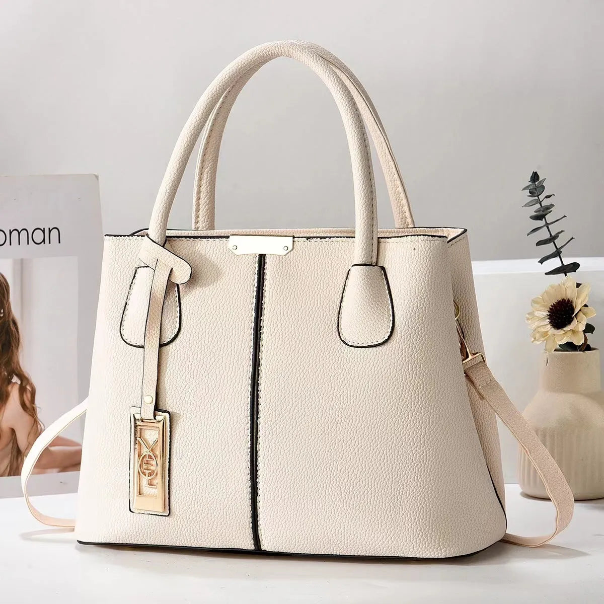 Soft PU women's shoulder bag in horizontal square shape with leather strap, available in multiple colours