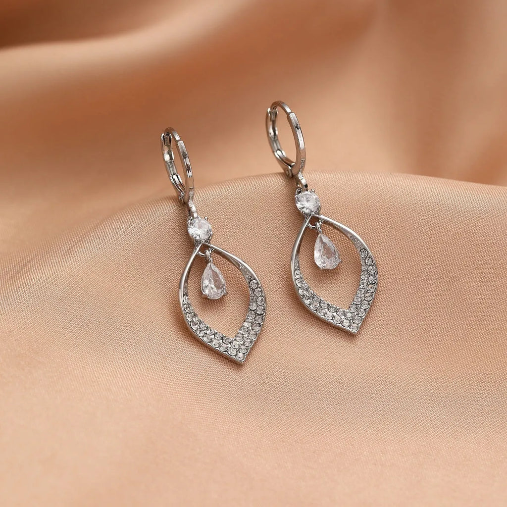 Women's gold and silver zircon water drop tassel earrings made from electroplated copper