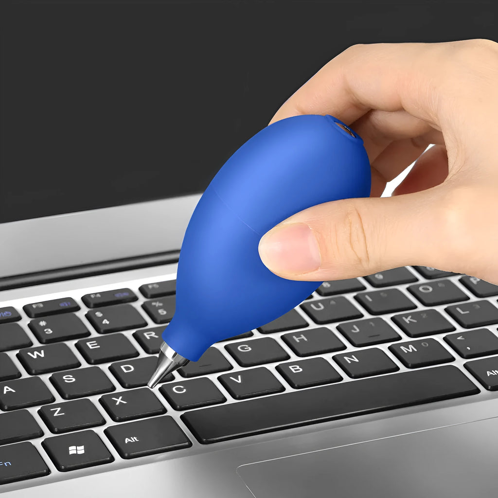 Black and blue rubber dust removal air blowing tool for cleaning cameras, phones and clocks