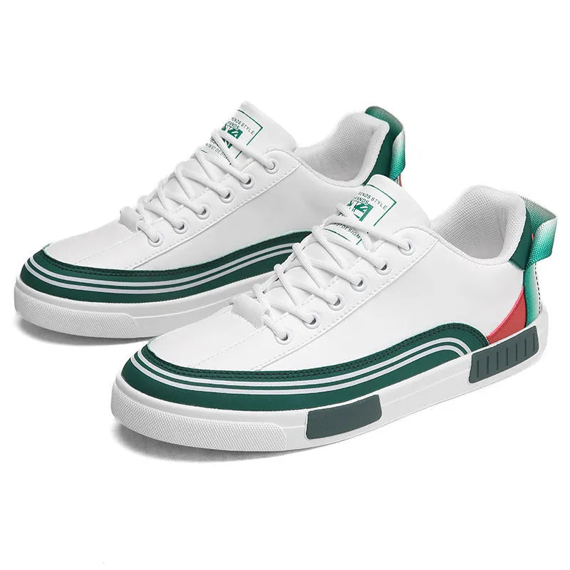 Men's beige and white green canvas casual shoes with breathable mesh panels and round toe flat heel design