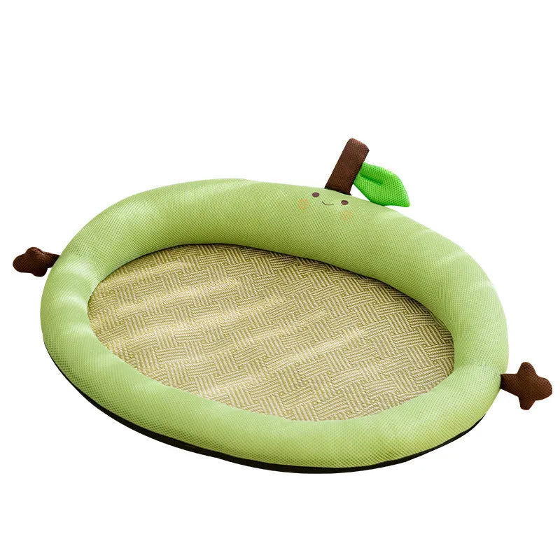 Green pet cooling mat nest bed with fruit backrest for dogs and cats