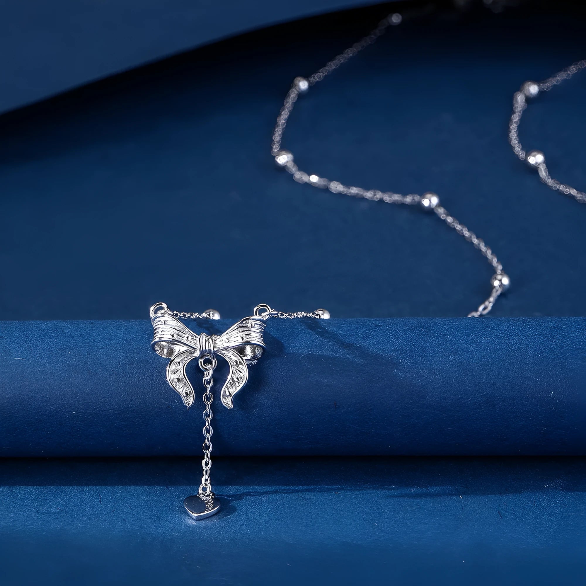S925 silver butterfly heart pendant clavicle chain necklace with adjustable 40-45cm length