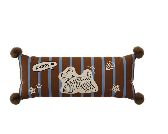 Blue cartoon animal print cushion pillow on a sofa, showing square and rectangular size options.