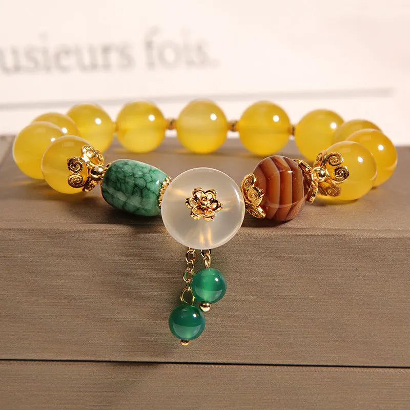 Khaki agate crystal bracelet with gold silk thread in Japanese South Korean style women's jewellery