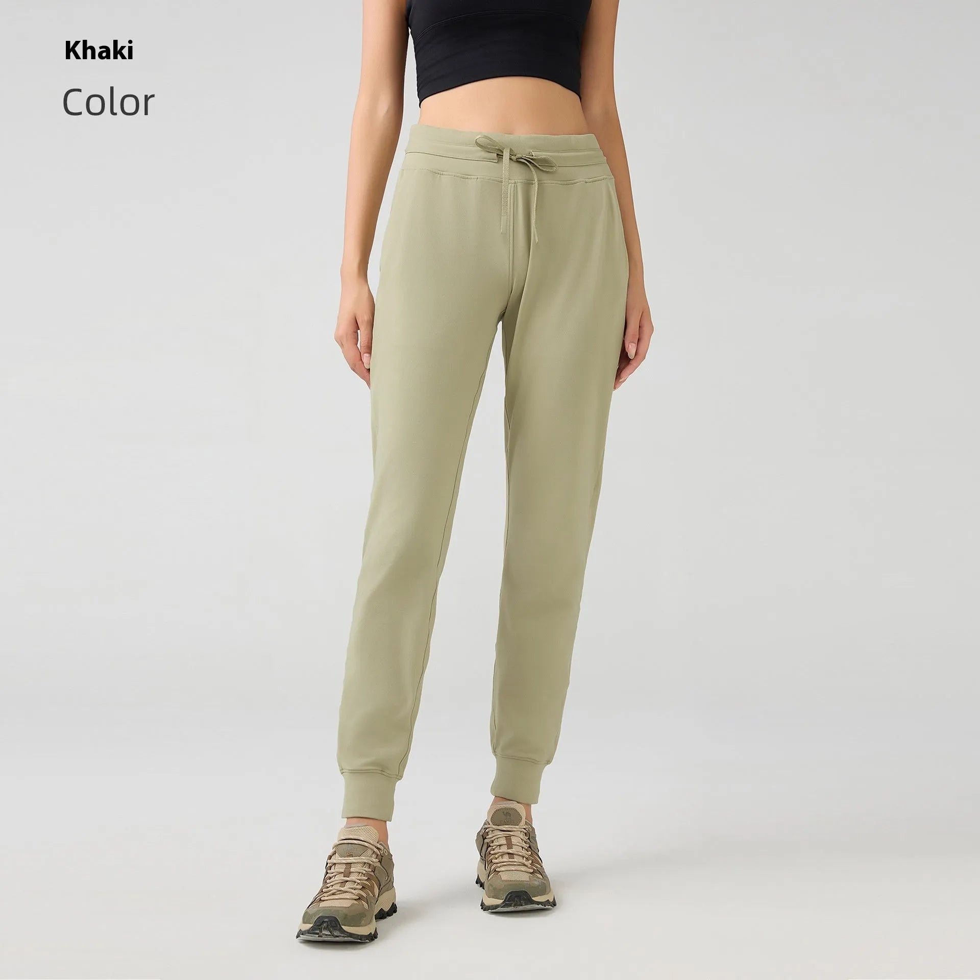 Women's high waist yoga pants with drawstring waistband in various colours