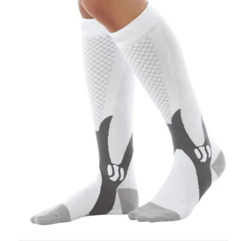 Black graduated compression socks with athletic fit for men and women, shown laid flat.