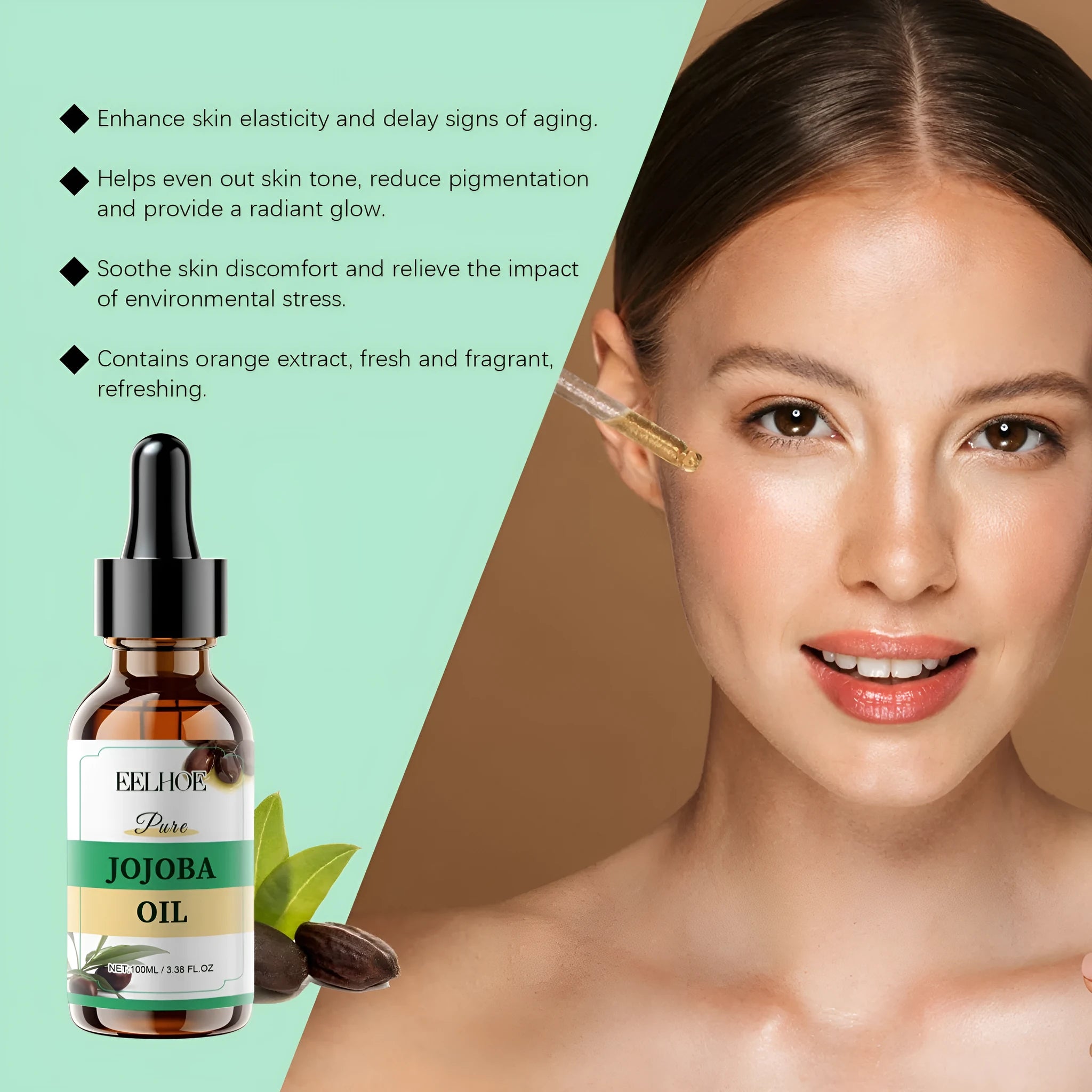 100ml organic jojoba facial oil in glass bottle for firming and moisturising skin