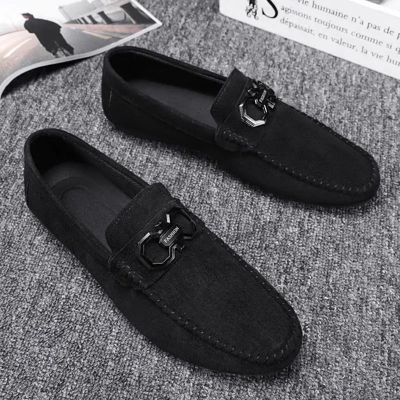 Men's black and grey suede casual shoes with rubber soles for summer