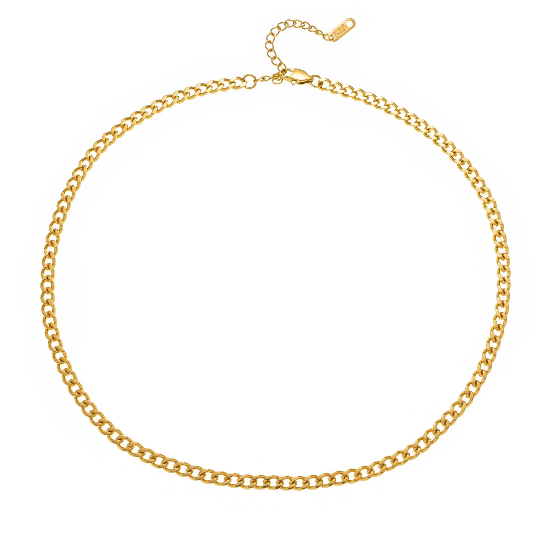 Gold titanium steel necklace with a letter A charm on a 40.5cm chain.