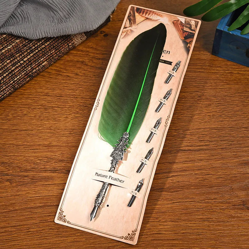 Vintage feather pen with zinc alloy shell in choice of ten colours including black, blue, and red.