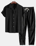 Mens loose short sleeve shirt and trousers casual set in milk silk polyester fabric for summer wear