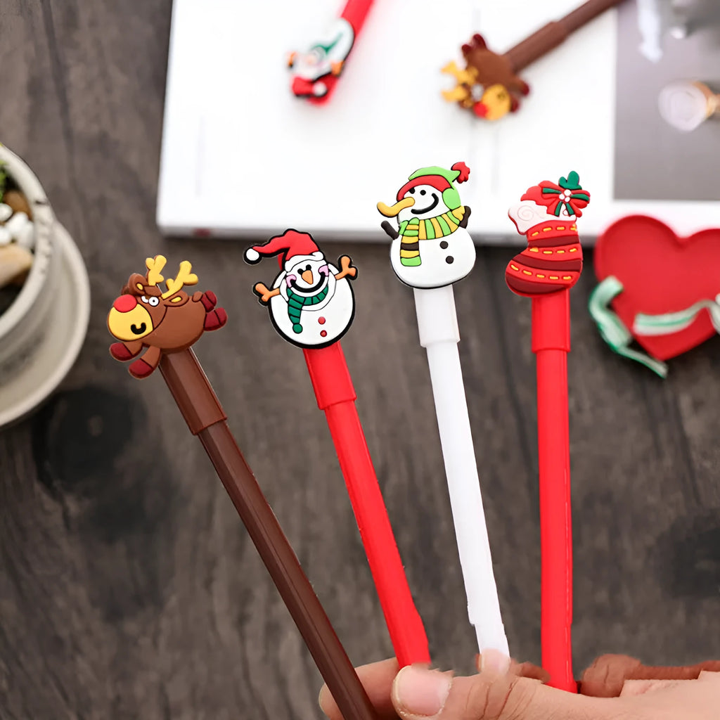 Christmas gel pen with cute cartoon design, plastic body, 17cm length, random mixed colour
