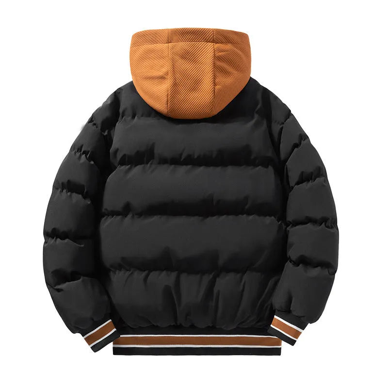 Fashion letter hooded winter coat in solid colour with zipper for men and teenagers