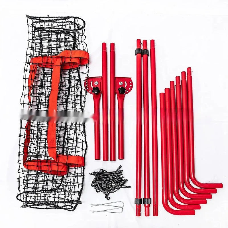 Red portable baseball training net with metal frame in 4x6 feet size