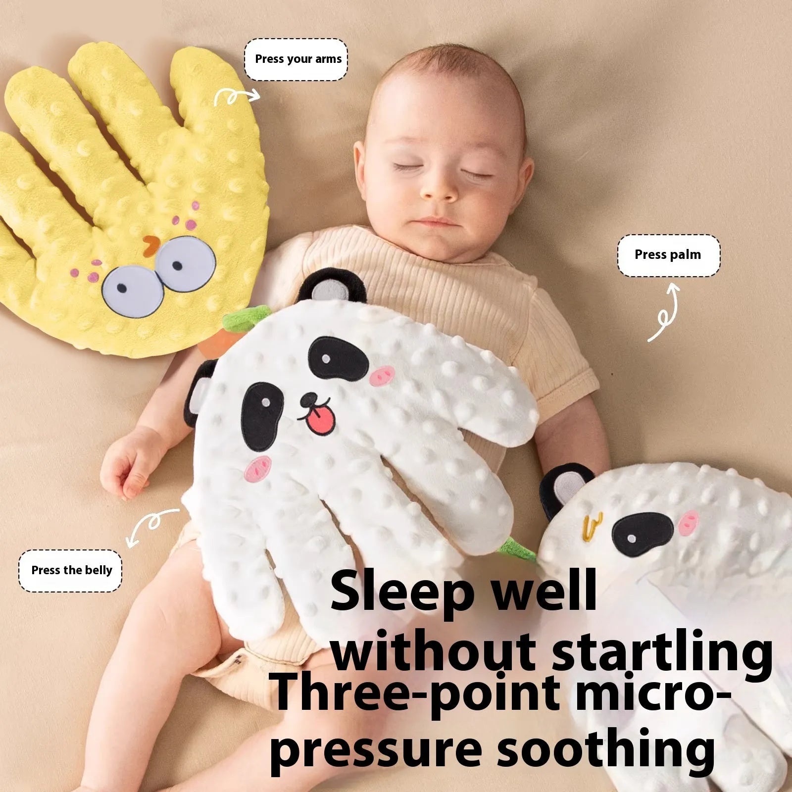 Electric pat shock big palm doll in cute panda style with remote control and charging cable on a neutral background