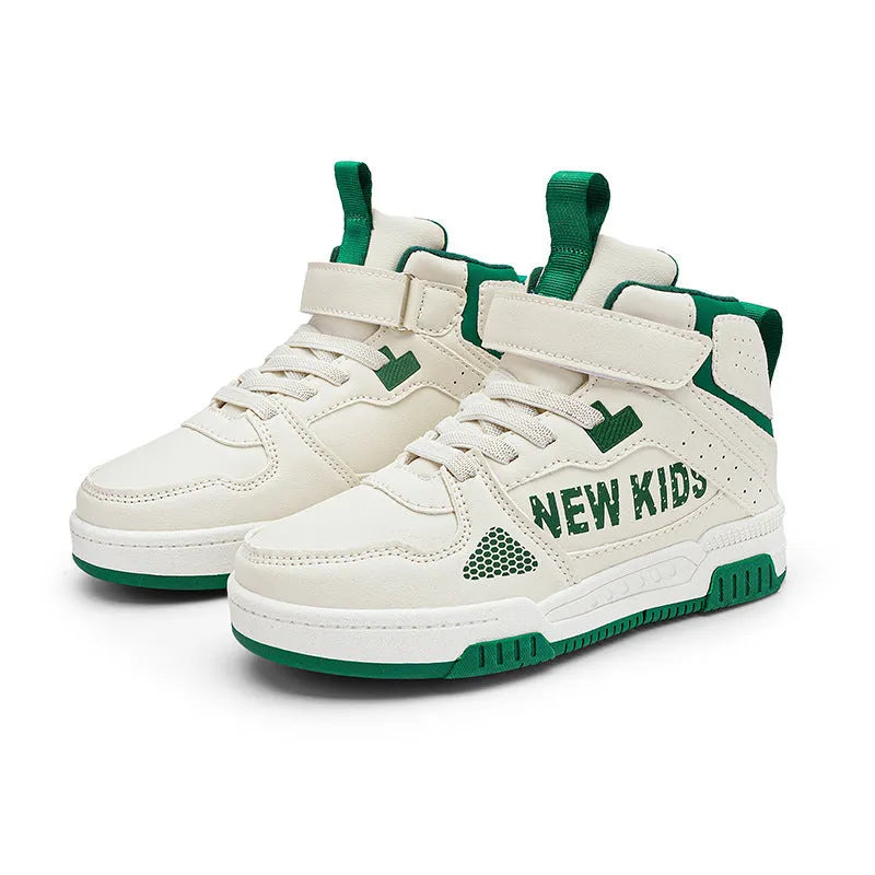 Children's outdoor sneakers with buckle fastening in beige green, blue, white powder, or white and purple colours