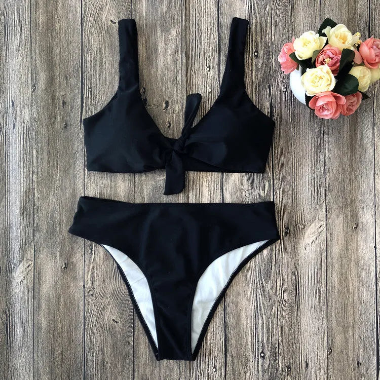 Women's polyester bikini set in white, pink, red, black or wine red colours
