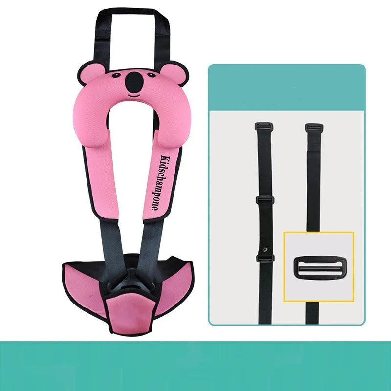 Number One portable child safety seat belt retainer in rose pink colour with dimensions 33x22x9.5cm