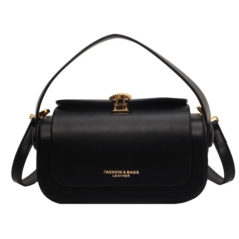 Personalised women's PU leather shoulder messenger bag in black, beige, pink, or khaki with letter detailing