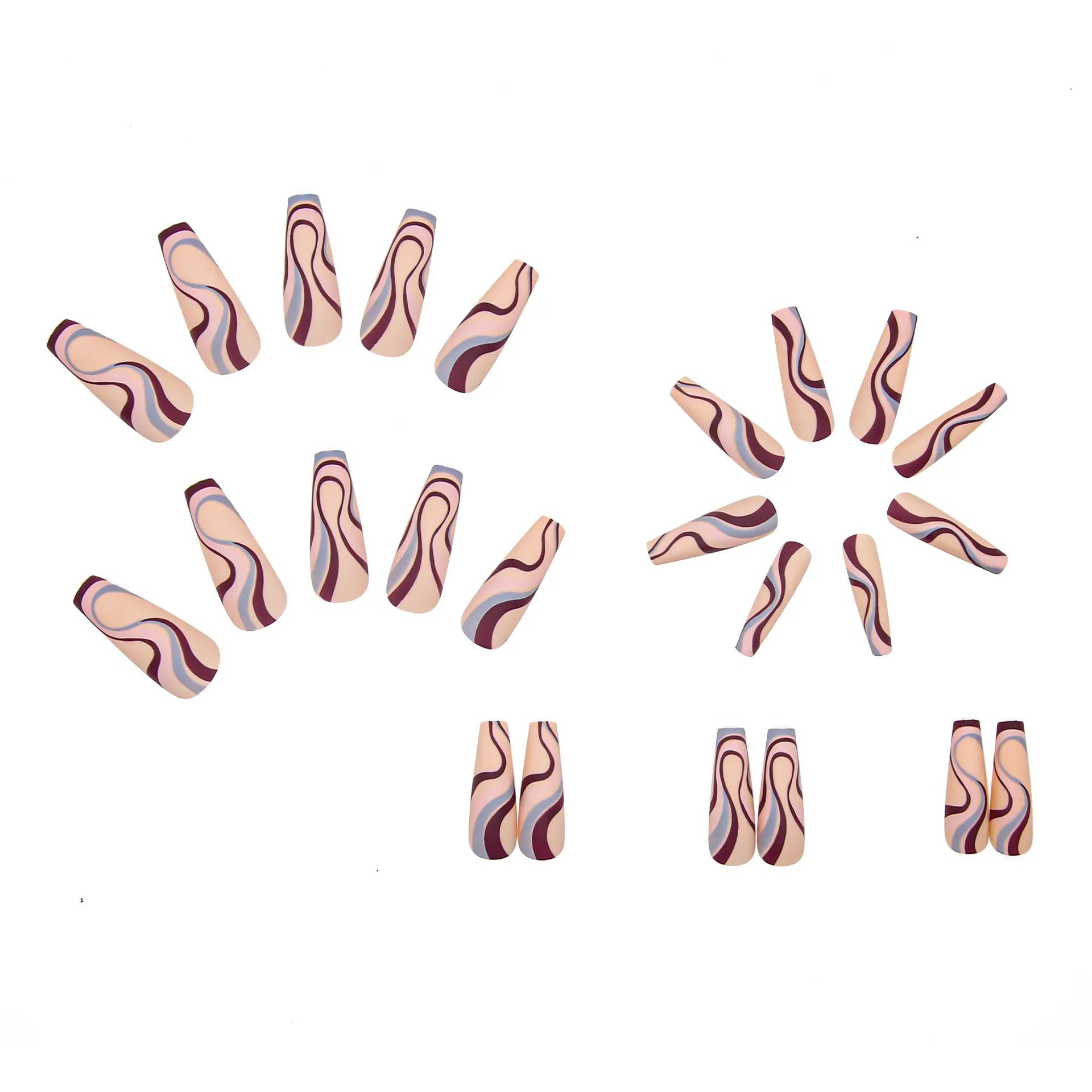 Ballet brand nail sticker set showing wave line, marble, glitter and green designs with jelly glue tubes