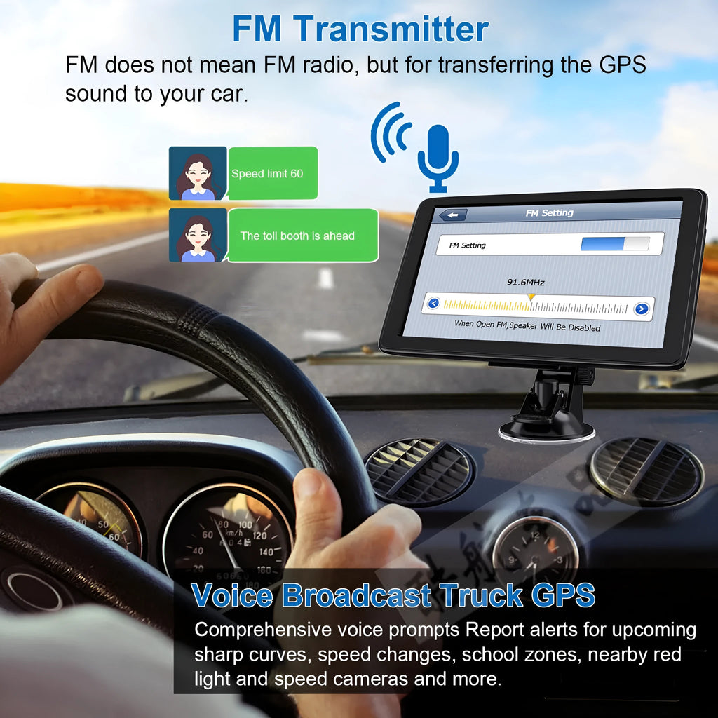 7 inch car GPS navigation device with touchscreen display and vehicle mounting bracket