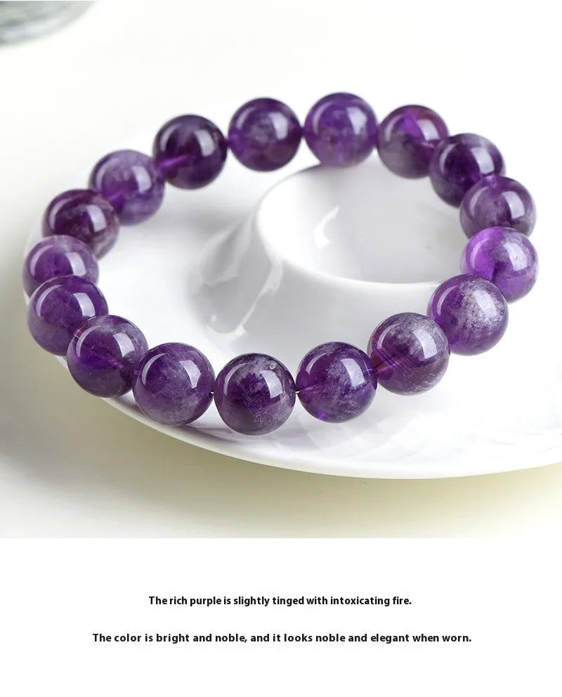 Natural feather amethyst bracelet with purple scattered beads and geometric Ruyi design