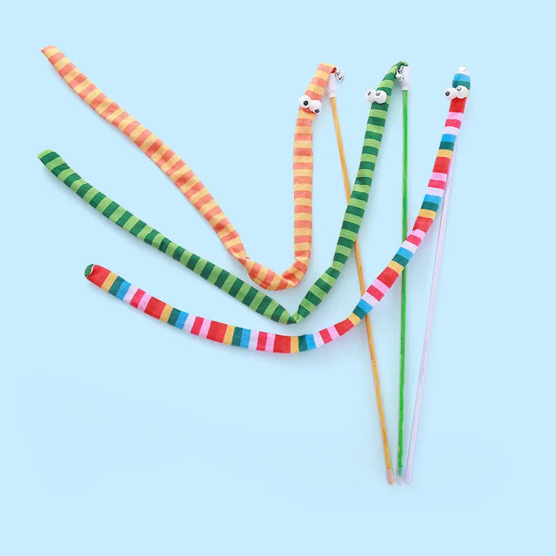 Green cat wand toy with long plush strip on a polycarbonate pole