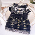 Golden gothic-style princess skirt pet clothing for cats or dogs on a mannequin
