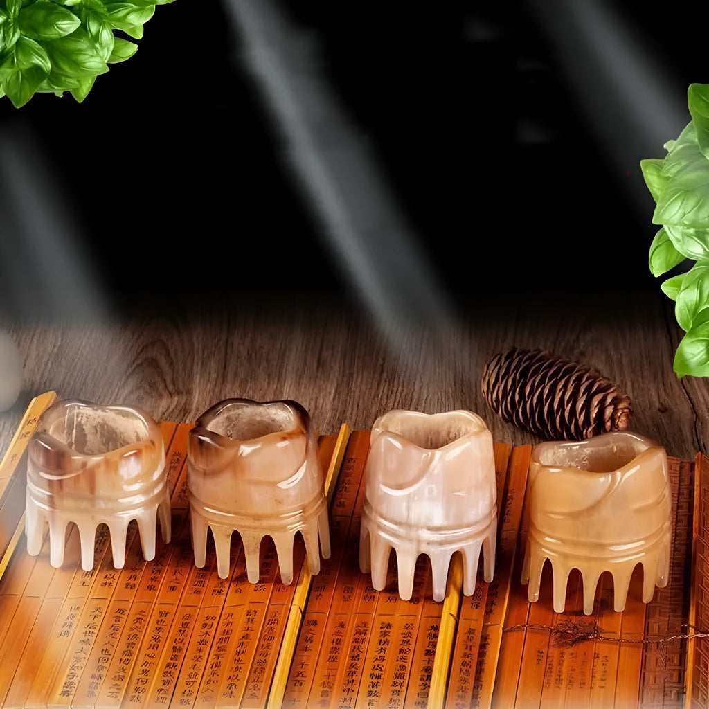 Black buffalo horn meridian massage comb with half wide teeth shampoo design