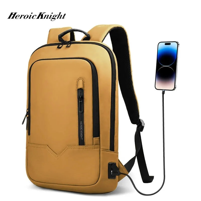 Lightweight polyester commuter backpack with USB port in olive green colour