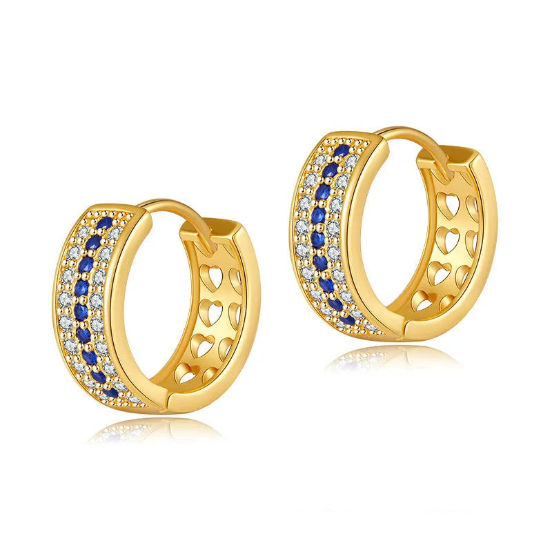 Women's geometric round earrings with gold plating on copper construction