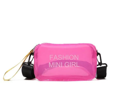 Clear square single shoulder bag made from PC plastic with adjustable strap in multiple colours