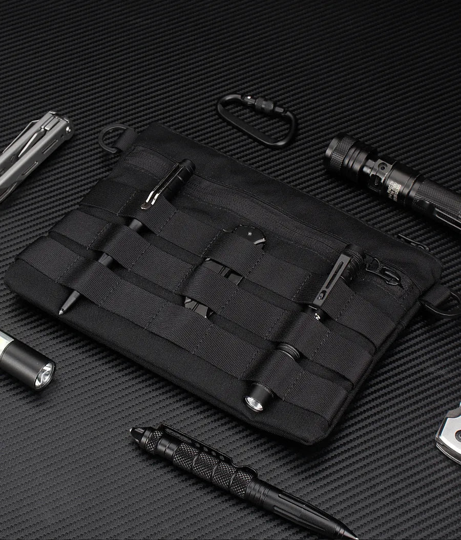 Black Oxford cloth military tactical outdoor pouch measuring 18 by 3.5 centimetres