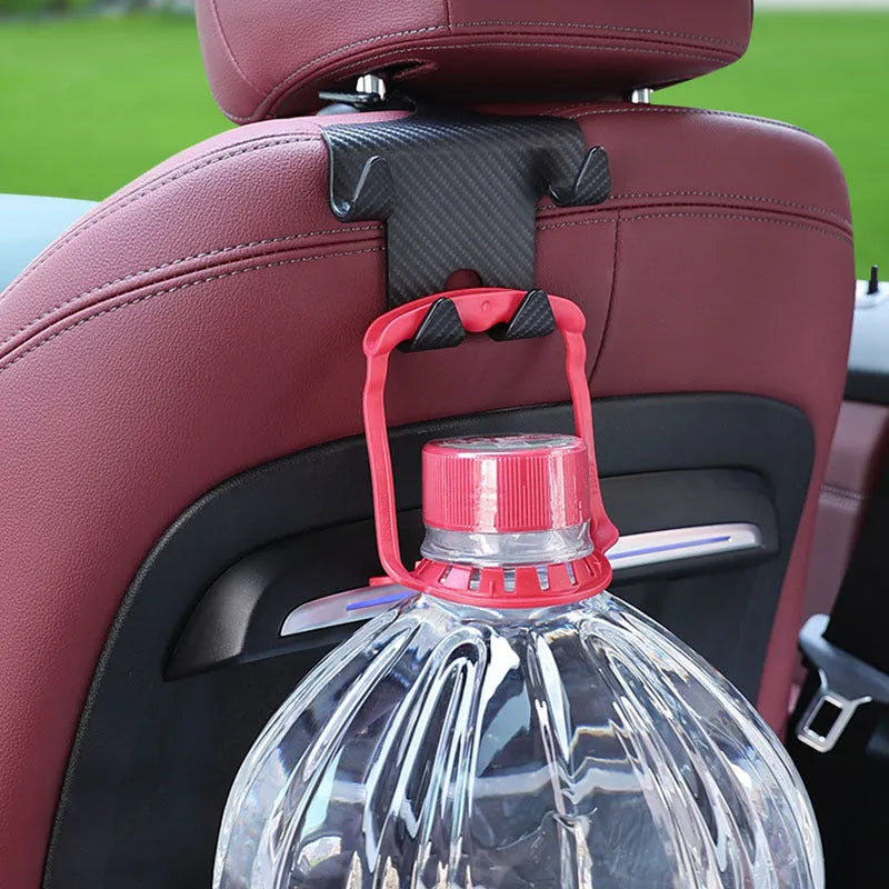 Black car multifunction hook with integrated phone holder for rear seat storage