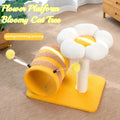 Yellow cat climbing frame with sisal scratching post and integrated tunnel.