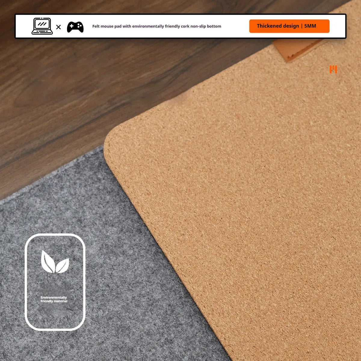 Oversize felt and cork desk mat mouse pad in multiple size options with minimalist design