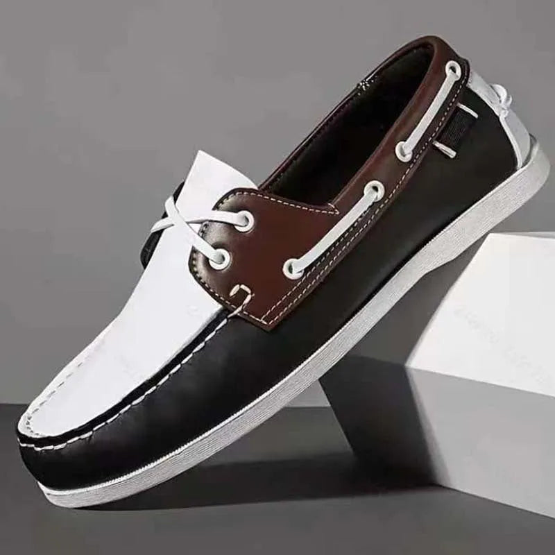 Men's British style casual shoes in artificial PU leather with a flat heel and round toe.