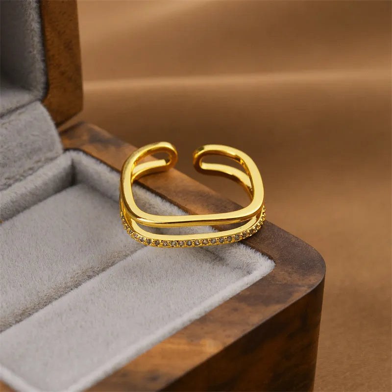 Gold electroplated copper open ring with geometric design from Korean fashion jewellery collection