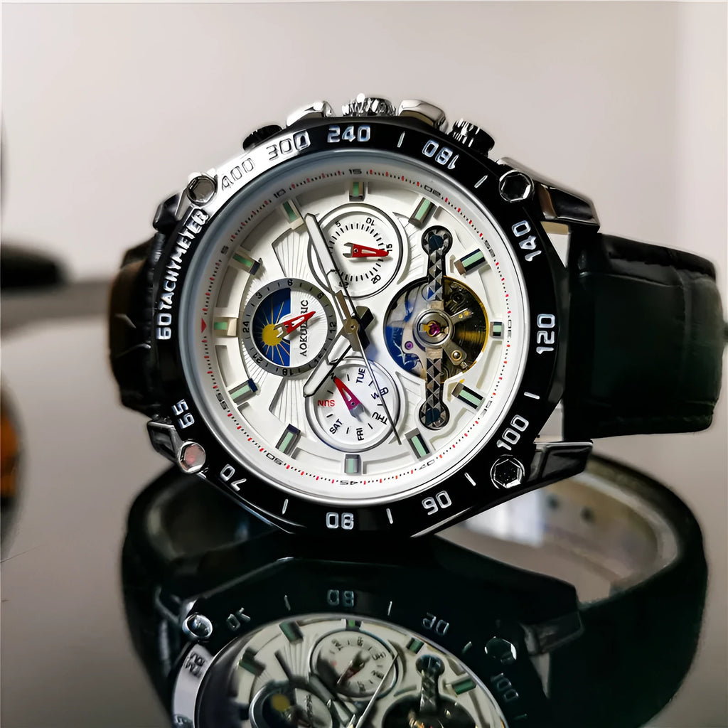 Men's automatic mechanical watch with 12mm thickness case in multiple colour combinations