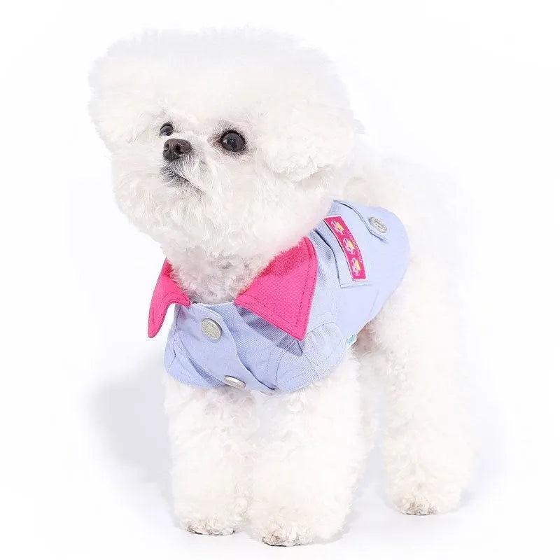 Blue and purple polyester dog cooling vest with reflective strips and adjustable belly strap