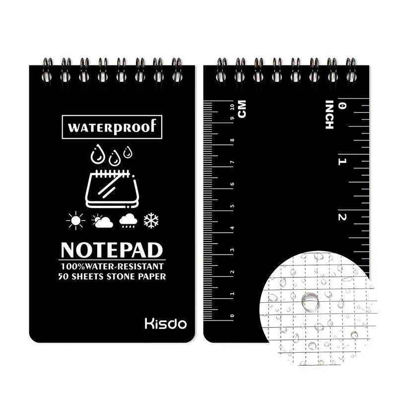 Spiral-bound waterproof office notepad in camouflage colour with stone paper pages.
