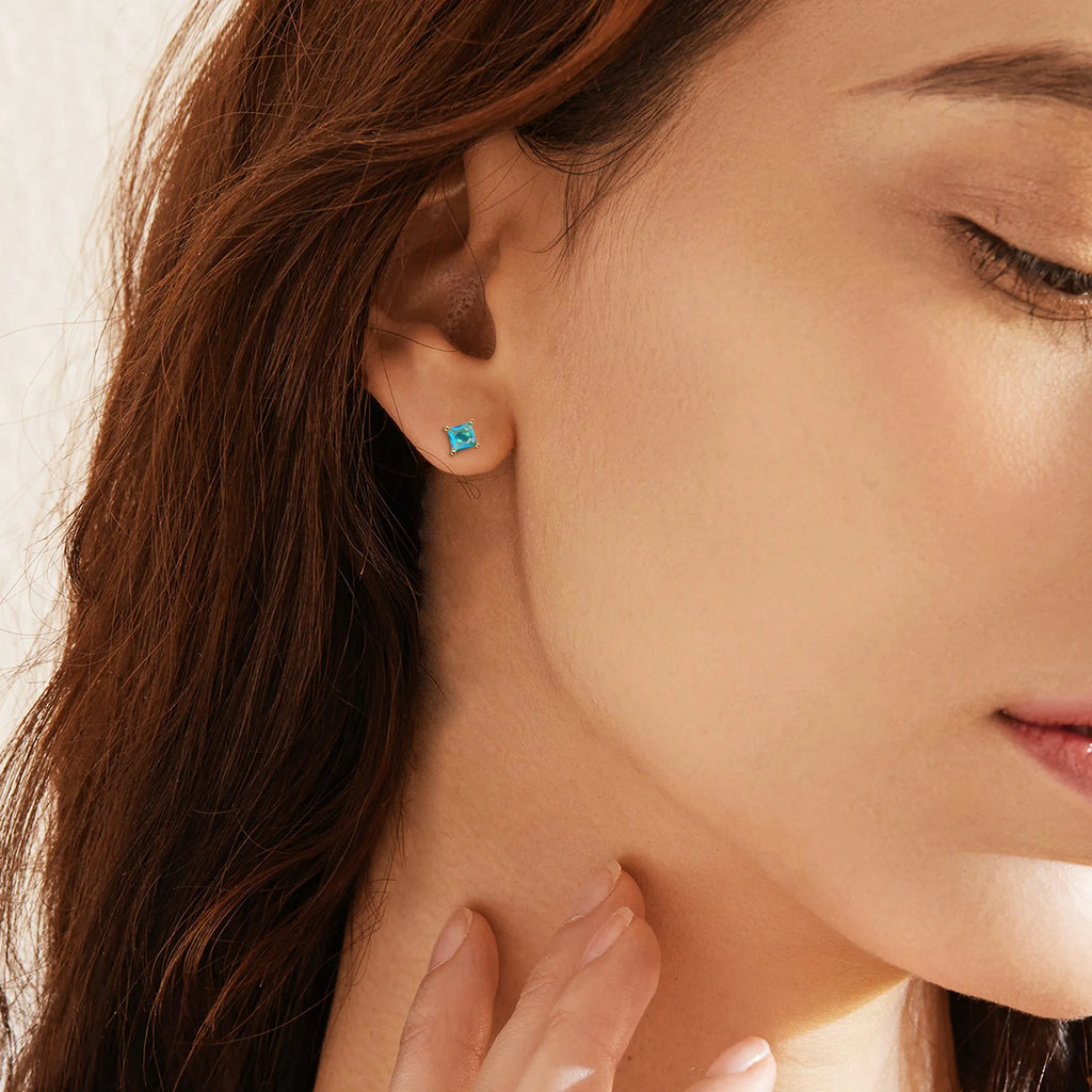 Brass gold-plated drop-shaped zircon earrings in candy colours with electroplating finish