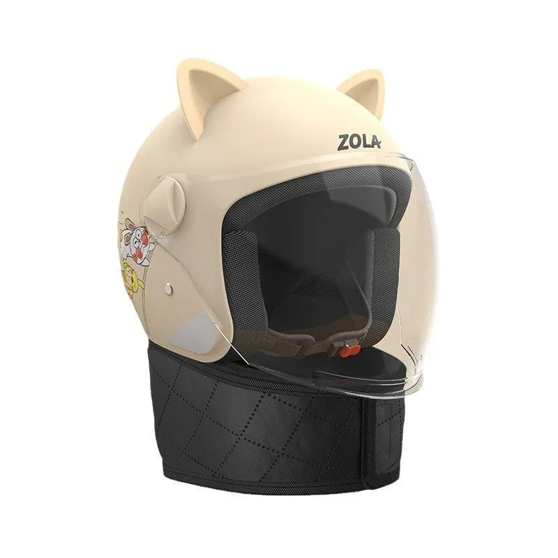 Winter electric bicycle helmet with scarf attachment in blue colour with HD anti-fog feature