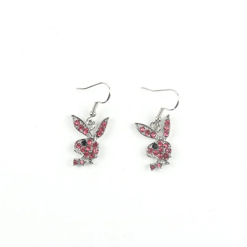 Rabbit stud earrings with diamond-cut surface detail in gold, pink and silver metallic finishes