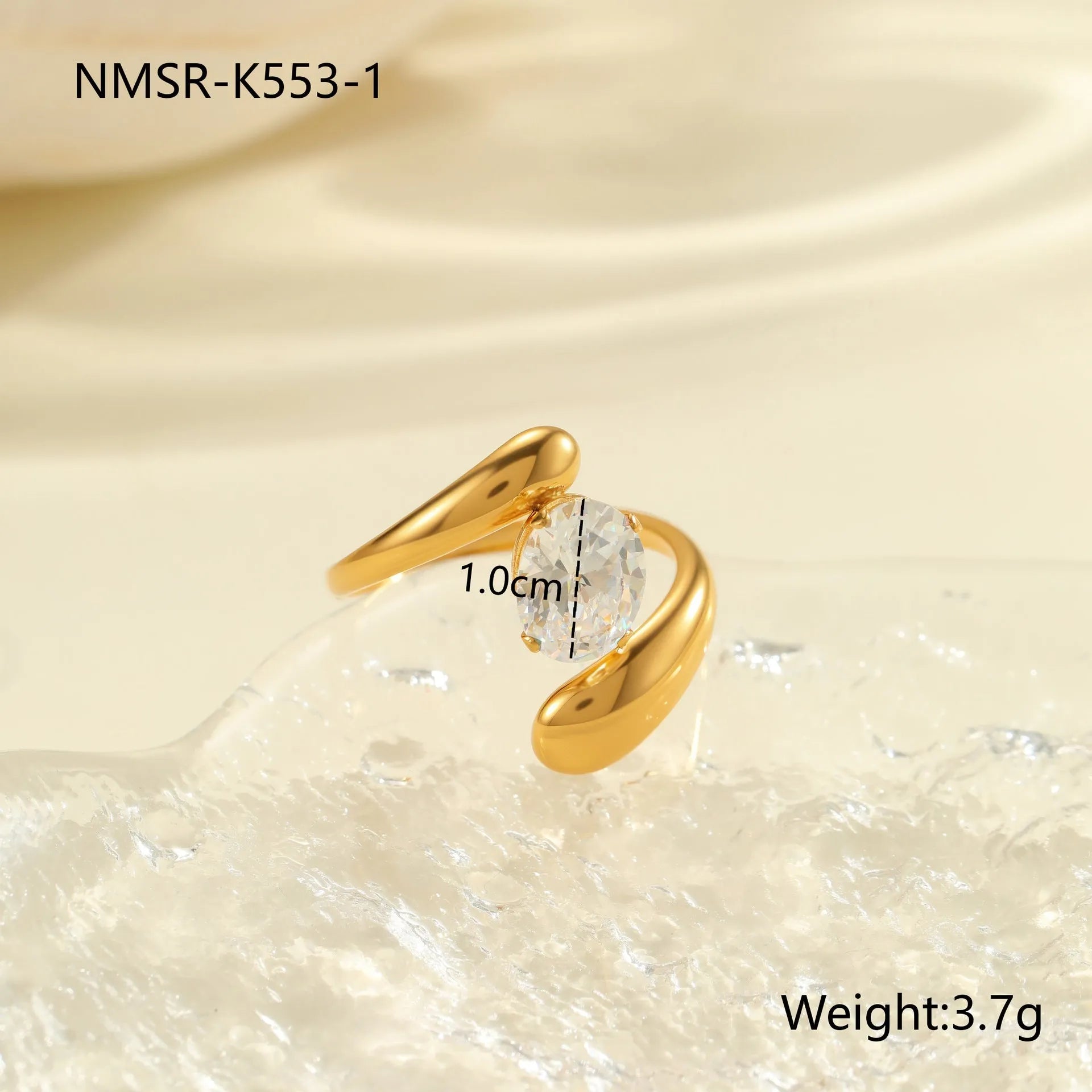 Women's adjustable geometric zircon ring in stainless steel with open mouth design