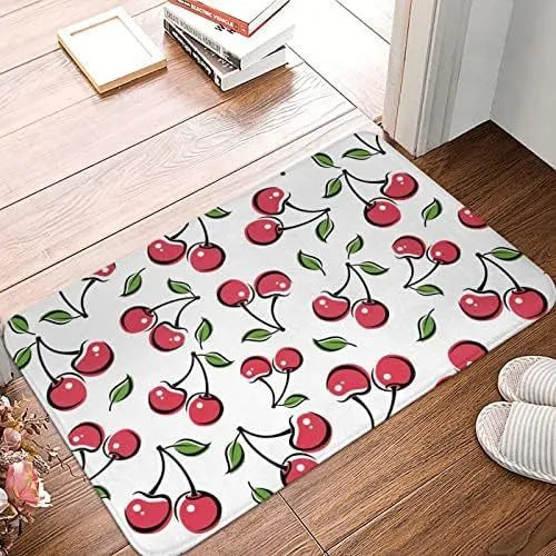 Personalised flannel floor mat in square shape showing coastal starfish and fruit print options