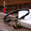 Small dog nylon rope collar with brass bell shown in black, red, and coffee colours.