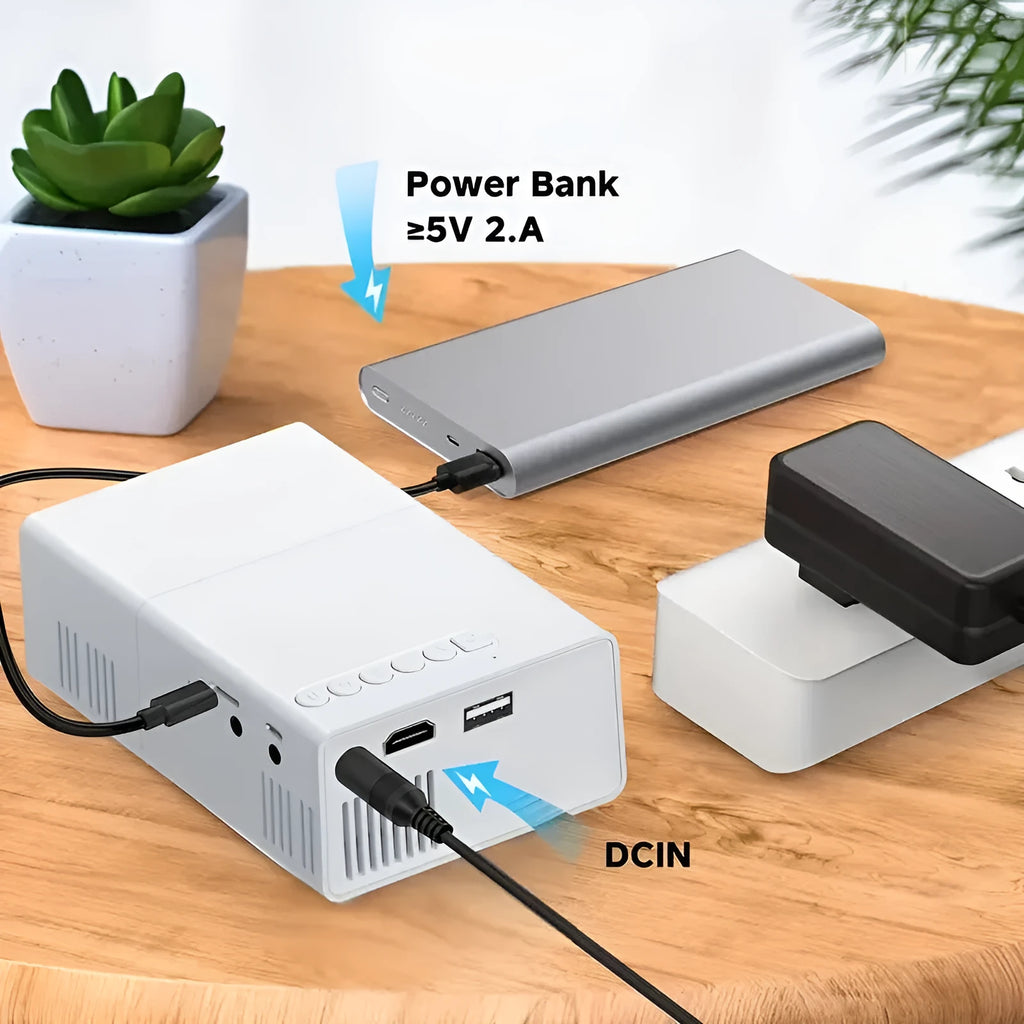 M100 mini projector in black or white with remote control and cables