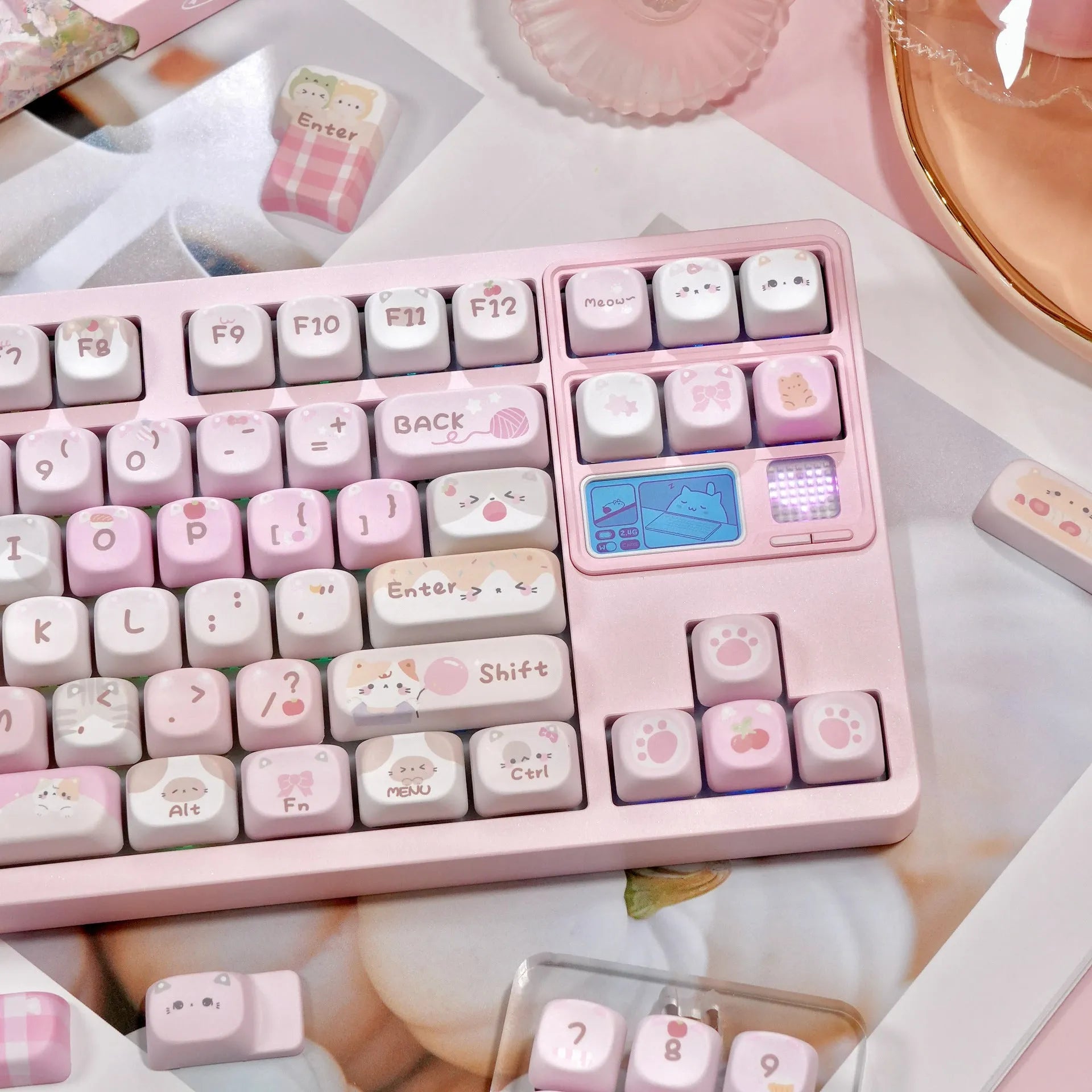 MOA Height pink cartoon design sublimation key caps for mechanical keyboards.