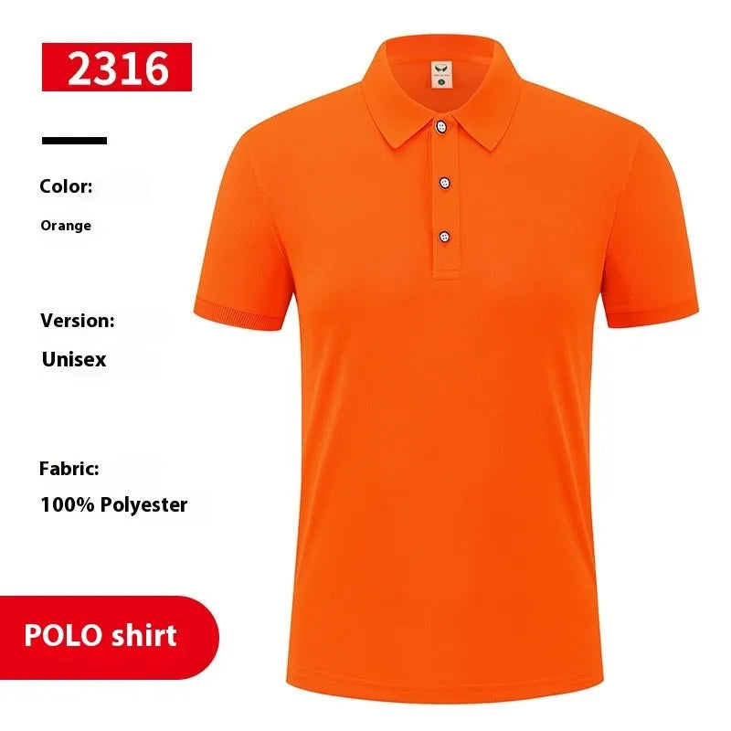 Men's short sleeve ice silk polo shirt with an advertising logo print on the chest.